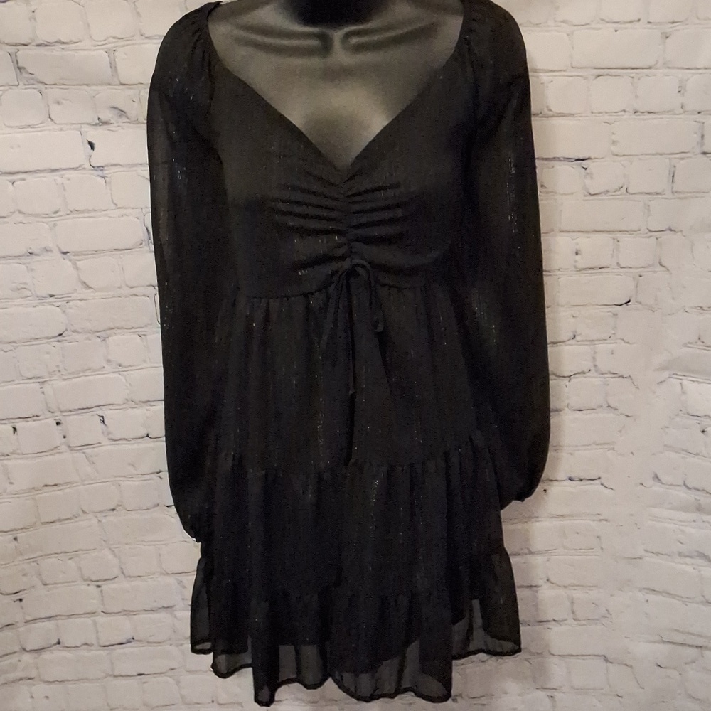 Alter'd State Long Sleeved black and shimmer boho dress size large NWOT